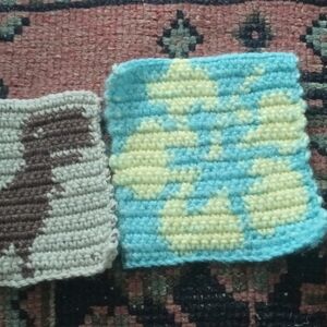 Crochet Wifi Dinosaur and Floral Coasters